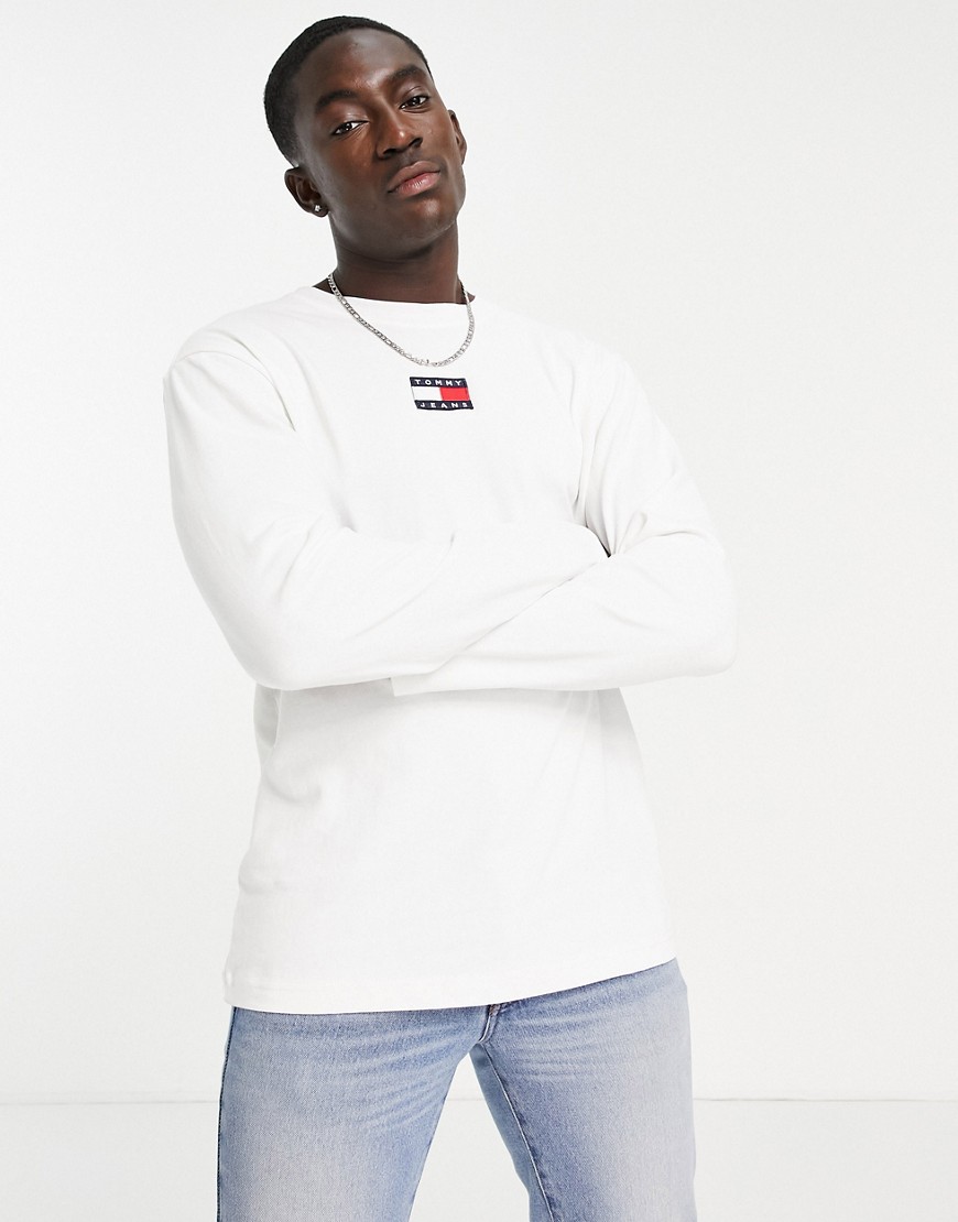 Tommy Jeans center flag logo long sleeve T-shirt in white
