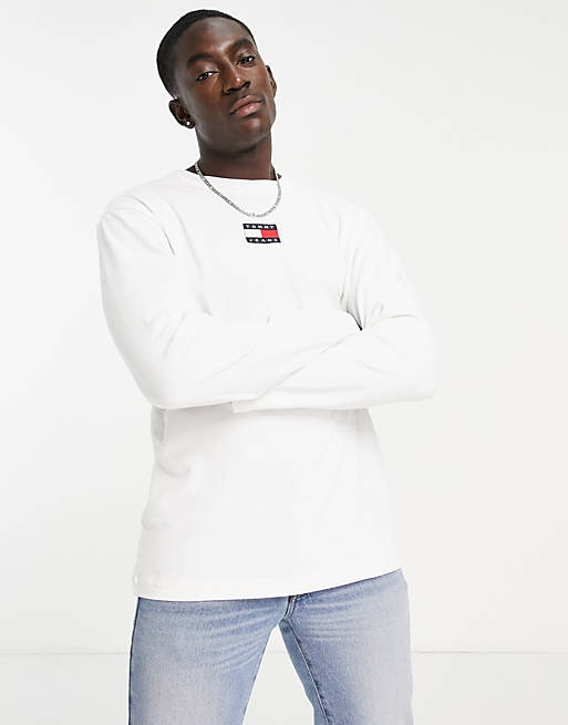 Tommy Jeans center flag logo long sleeve T-shirt in white | ASOS