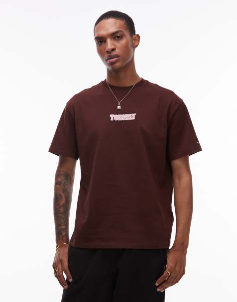 Tommy Jeans center front logo T-shirt in brown - view 1