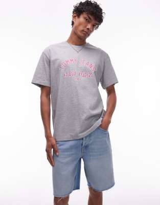 center varsity logo T-shirt in gray and pink