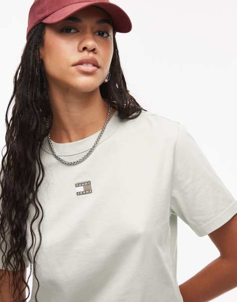 Tommy Jeans central badge boxy t-shirt in sage - view 1