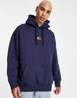 Tommy Jeans central badge logo relaxed fit hoodie in navy ASOS