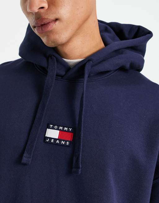 Tommy Jeans central badge logo relaxed fit hoodie in navy