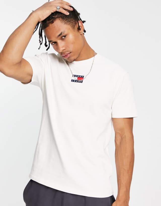 Tommy Jeans central badge logo T-shirt in off white