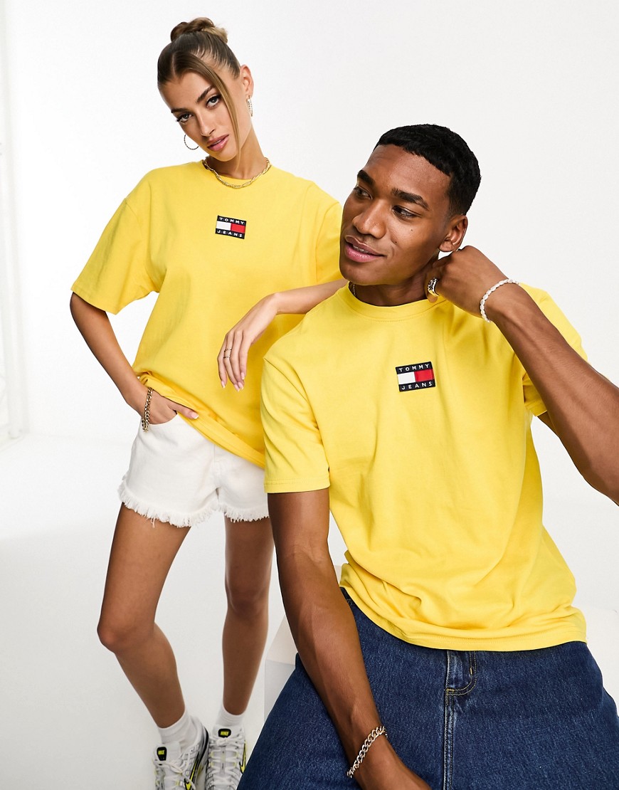 Tommy Jeans central badge logo T-shirt in yellow