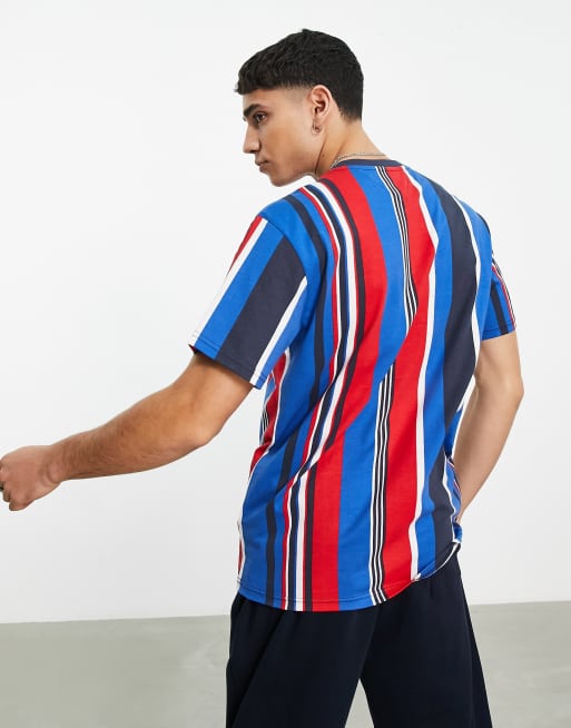 Tommy Jeans central badge logo vertical stripe t-shirt classic fit in red, 2 of 4