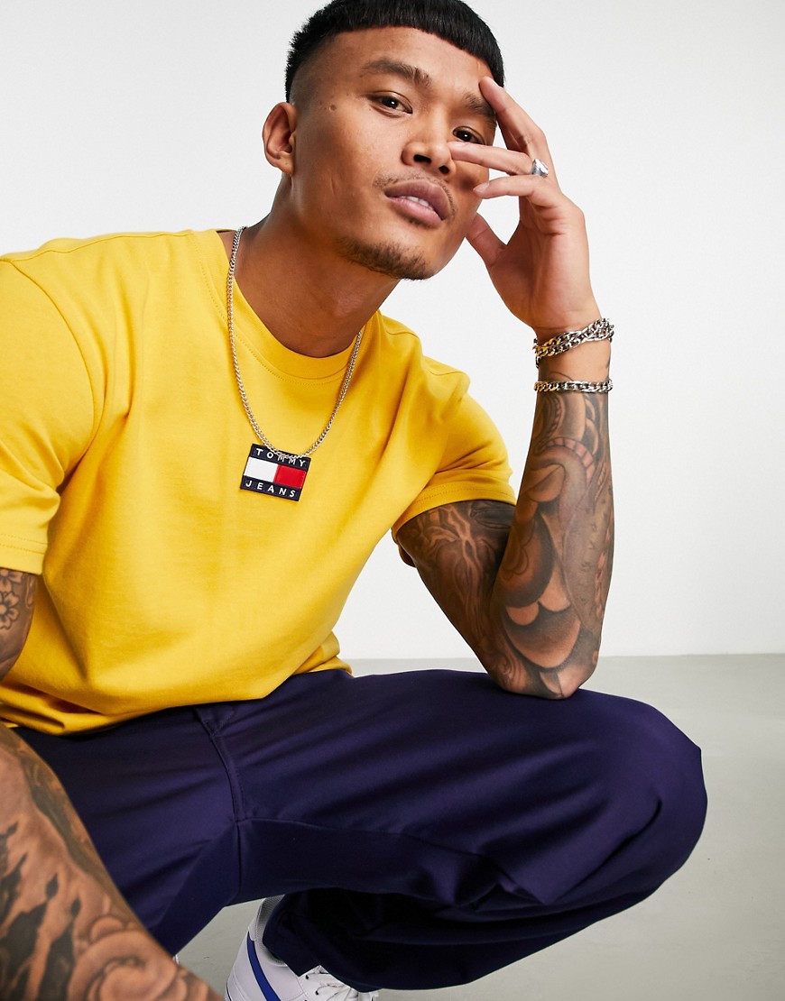 Tommy Jeans central flag badge t-shirt in yellow