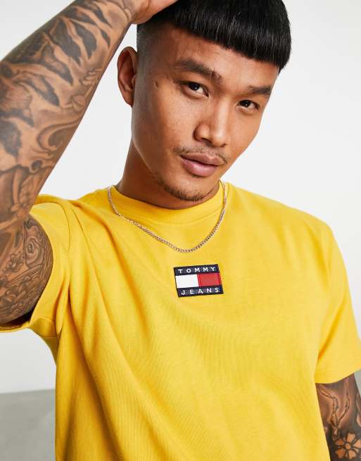 Tommy Jeans central flag badge t shirt in yellow ASOS