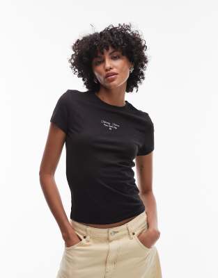 Tommy Jeans Central Swirly Logo T-shirt In Black