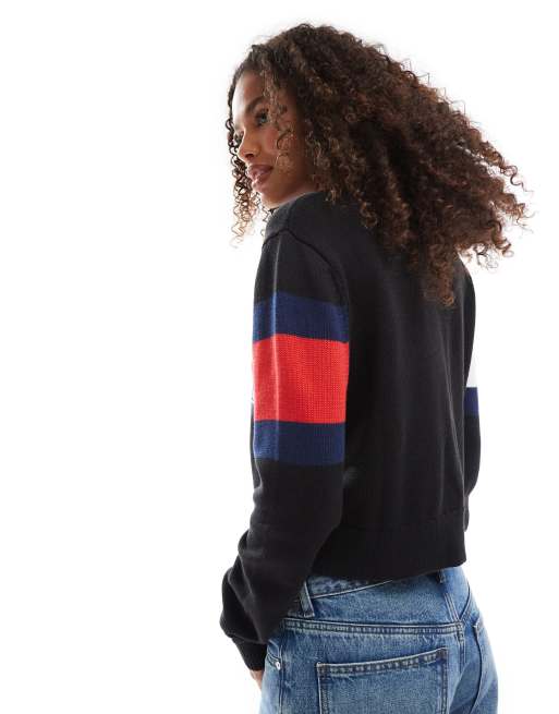 Tommy Jeans centre flag jumper in black