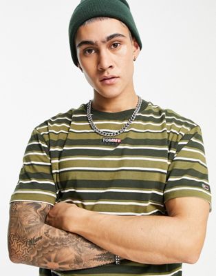 Tommy Jeans centre flag logo stripe t-shirt in green