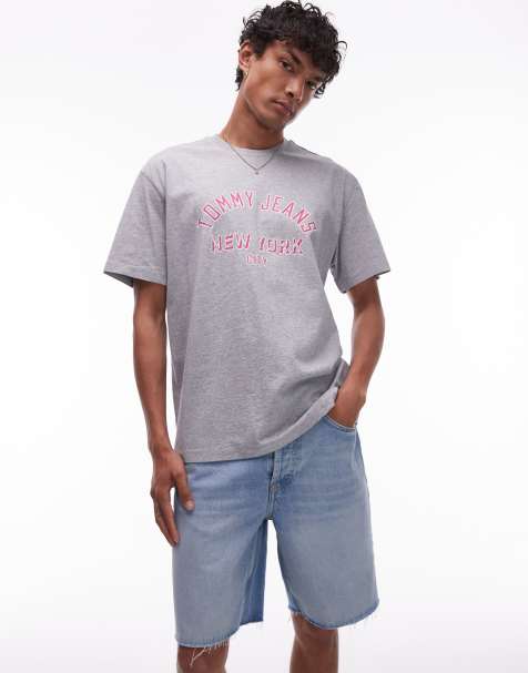 Tommy Jeans centre varsity logo t-shirt in grey and pink - view 1