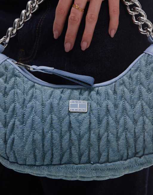 Tommy Jeans chain shoulder bag in ruched denim | ASOS