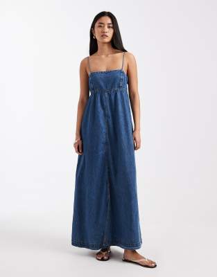 Tommy Jeans Chambray Maxi Maxi Dress In Blue
