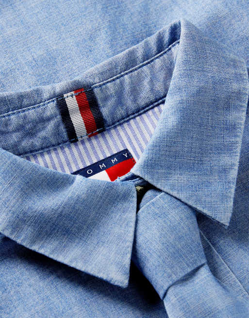 Tommy Jeans Chambray tie shirt in blue, 7 of 7