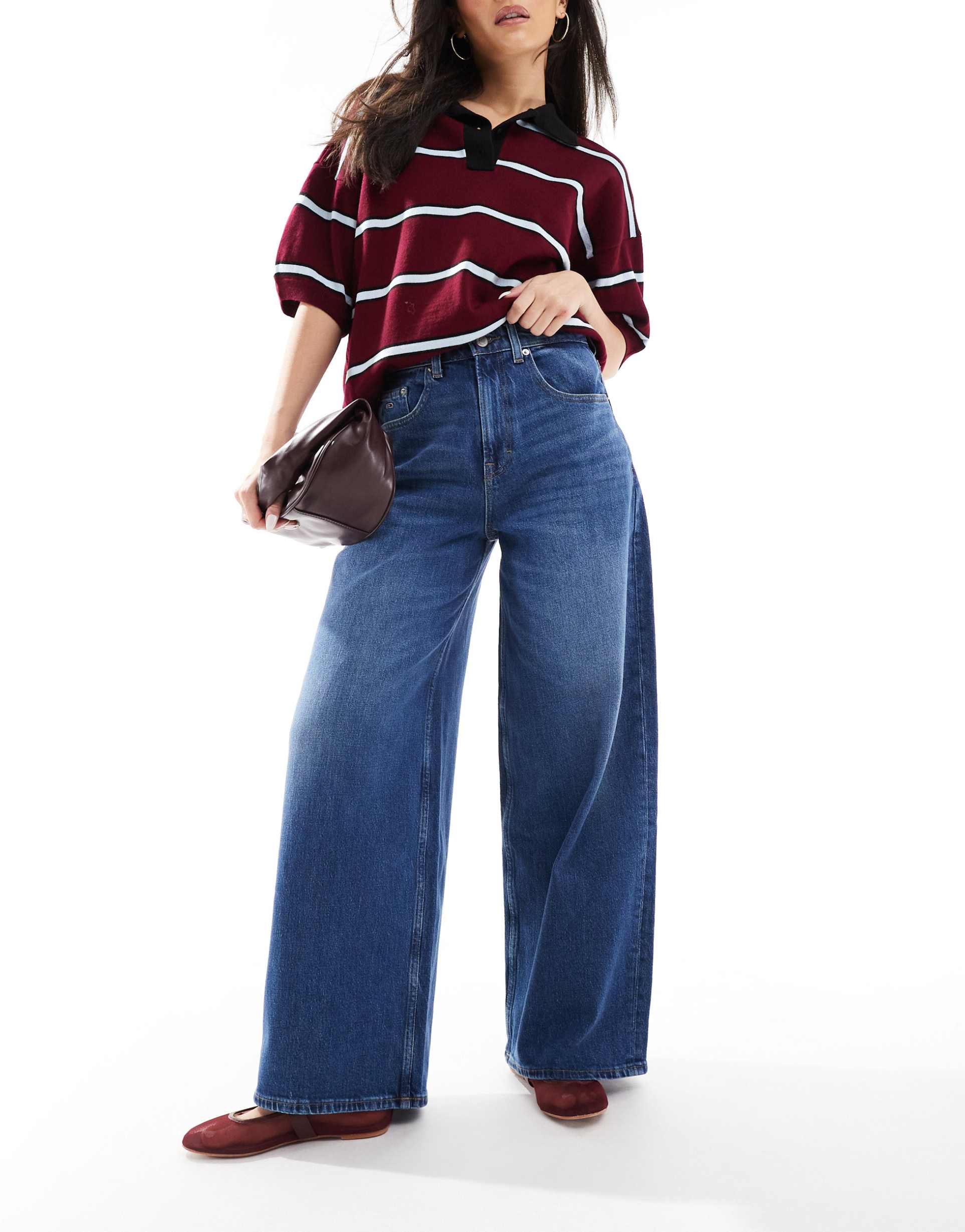 tommy jeans charlie baggy wide leg jeans in dark wash