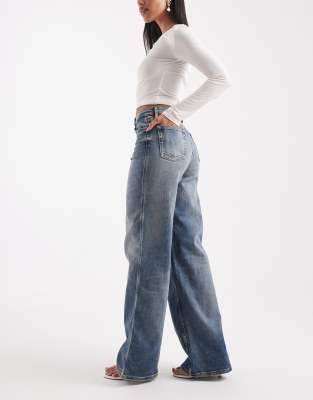 Tommy Jeans Charlie High Rise Wide Leg Jeans With Embroidered Logo In Blue