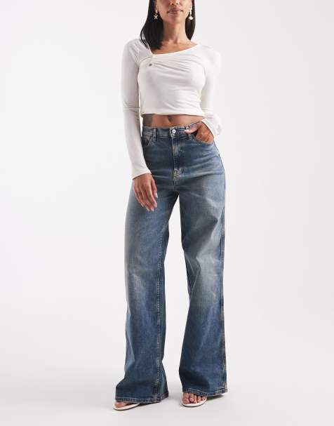 Tommy Jeans - Charlie - Jean large à taille haute avec logo brodé - Bleu foncé délavé - view 1