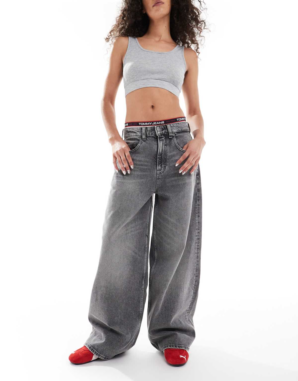 Tommy Jeans Charlie mid rise loose wide leg jeans in washed grey