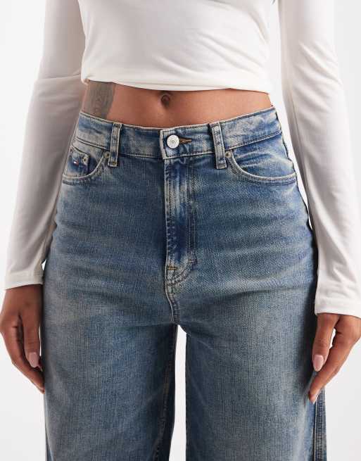 Tommy Jeans – Charlie – Sprane niebieskie jeansy z szerokimi nogawkami, wysokim stanem i haftowanym logo, 5 z 5