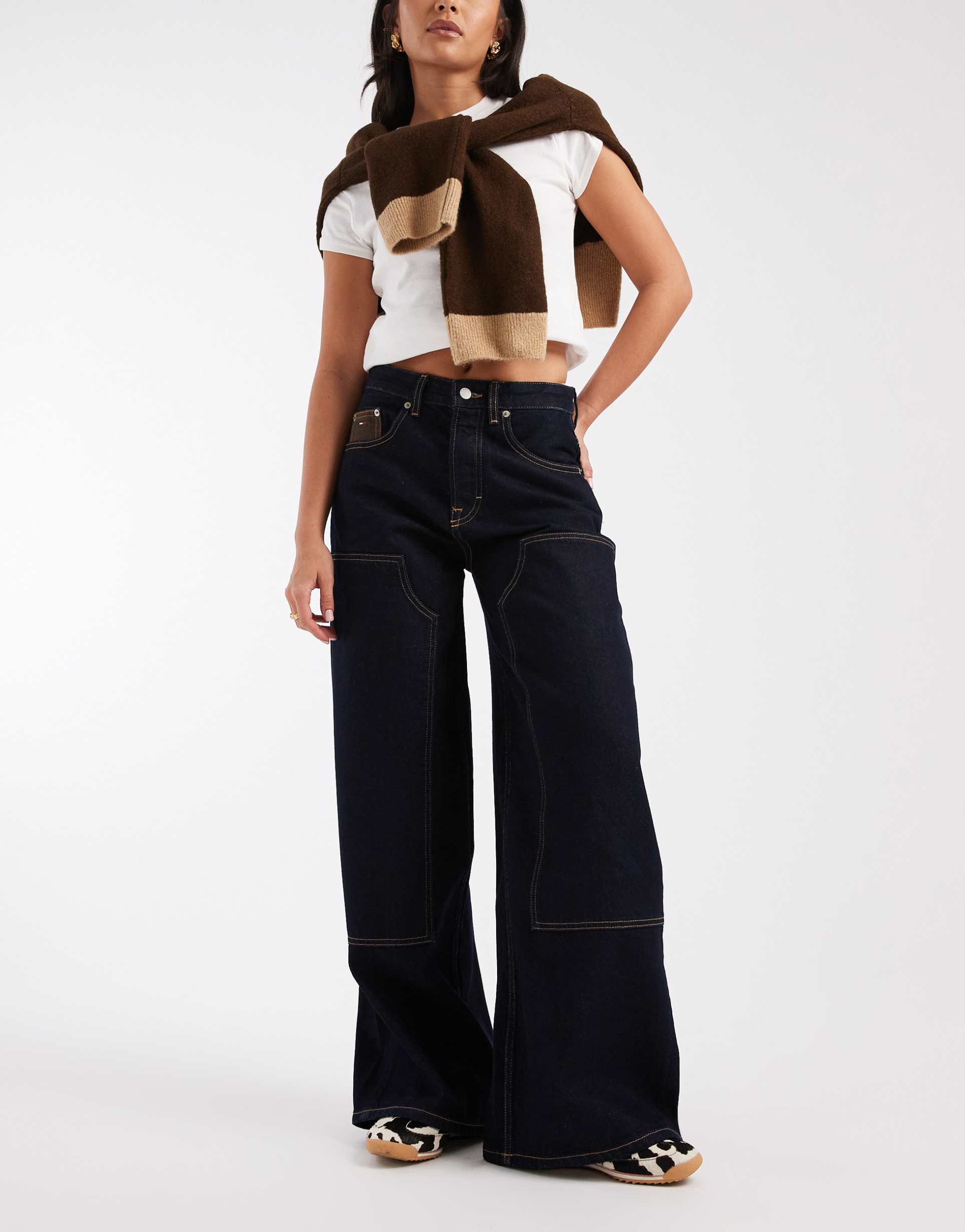 tommy jeans charlie workwear wide leg jeans in dark wash