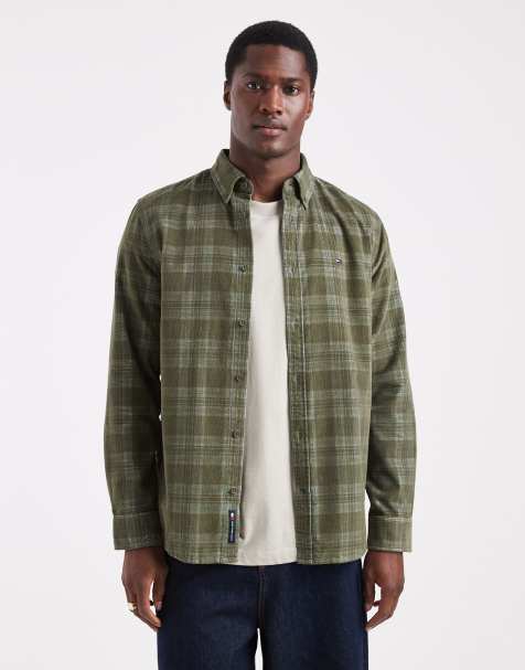 Tommy Jeans check cord shirt in dark green