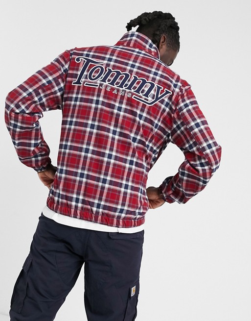 Tommy Jeans check harrington jacket with script back logo in red