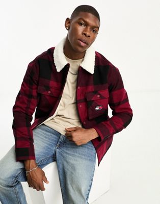 Tommy Jeans check sherpa shirt in red