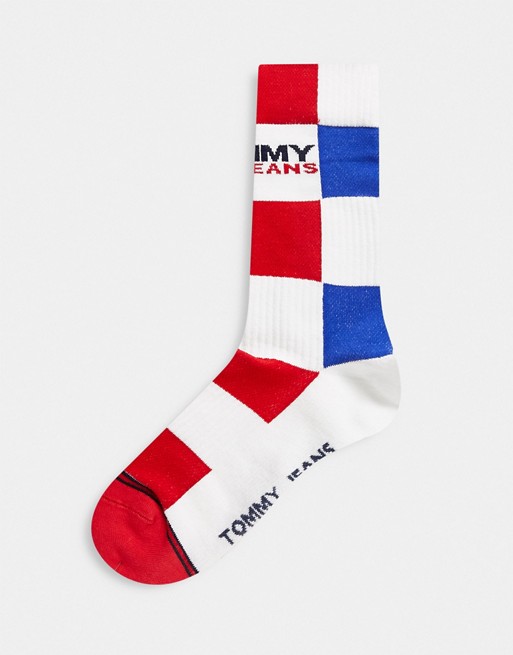 Tommy Jeans check sock in white/red