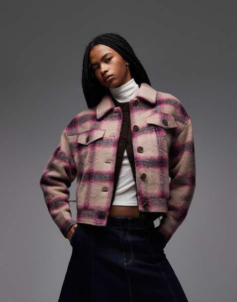 Tommy Jeans checked trucker jacket in pink - view 1