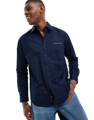 Tommy Jeans relaxed classic shirt in navy - ASOS Price Checker