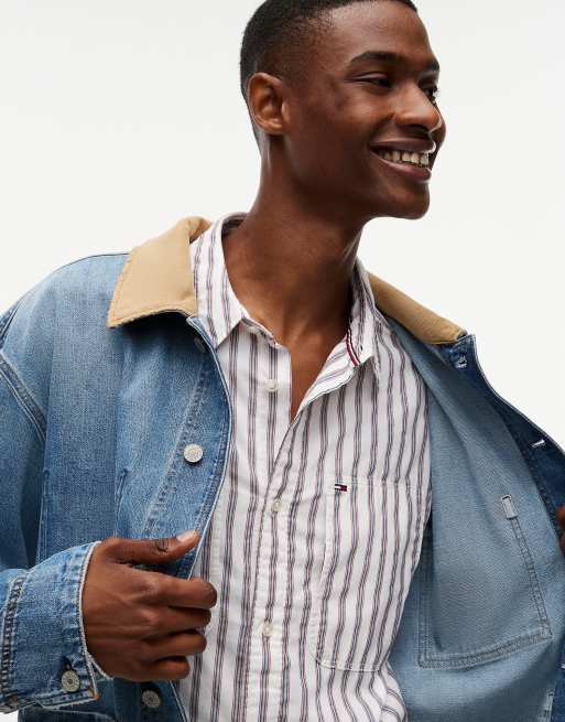 Tommy Jeans chemise coupe boxy en dobby à rayures écru, 3 de 6