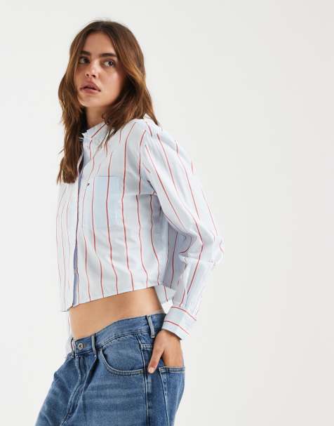 Tommy Jeans - Chemise décontractée courte à rayures - Bleu - view 1