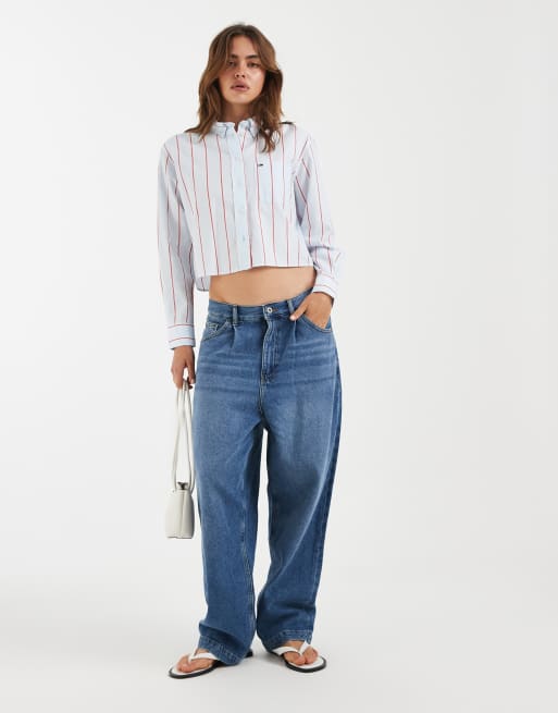 Tommy Jeans - Chemise décontractée courte à rayures - Bleu, 2 de 4