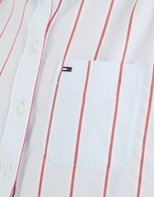 Tommy Jeans - Chemise décontractée courte à rayures - Bleu, 3 de 4