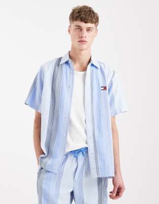 Tommy Jeans - Chemise d'ensemble décontractée rayée à manches courtes - Bleu