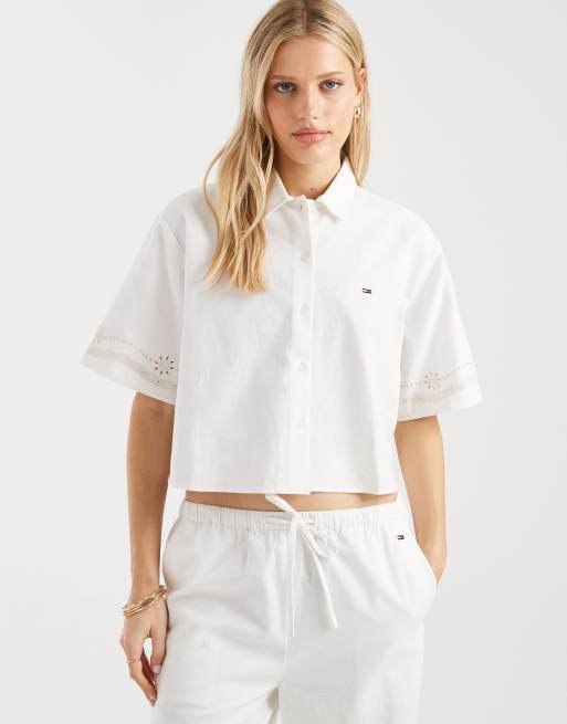 Tommy Jeans - Chemise d'ensemble en lin avec détail brodé - Crème, 4 de 4