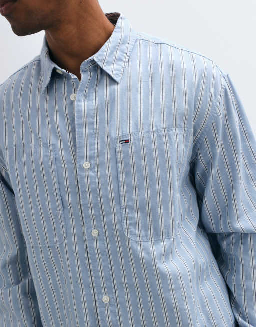 Tommy Jeans chemise en coton coupe carrée à rayures bleues, 4 de 5