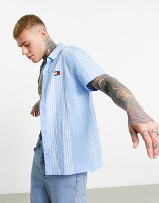 Tommy Jeans short sleeve linen shirt in multi stripe - ASOS Price Checker
