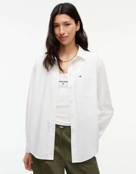 Tommy Jeans chemise en popeline teintée en fil coupe relaxed blanche - view 1
