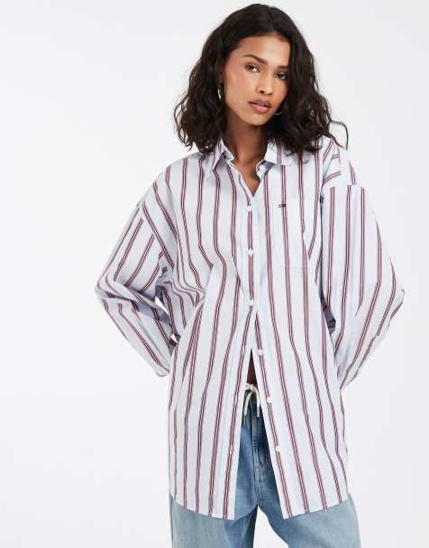 Tommy Jeans - Chemise oversize à rayures et logo drapeau - Bleu - view 1