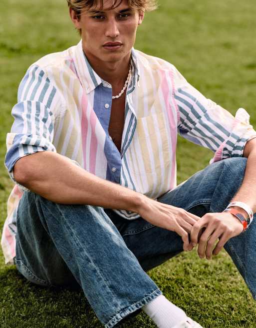 Tommy Jeans - Chemise Oxford à rayures - Bleu/vert, 2 de 7