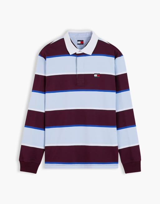 Tommy Jeans chemise rugby ample à badge et rayures calypso berry, 5 de 6