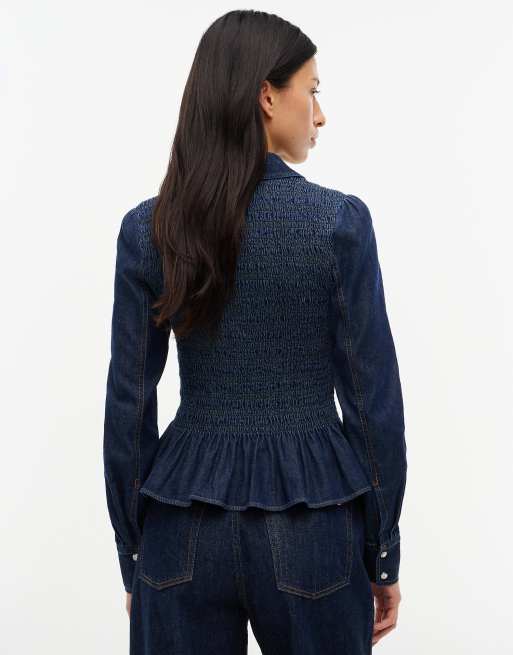 Tommy Jeans chemise smock en chambray à basque en denim foncé, 4 de 6