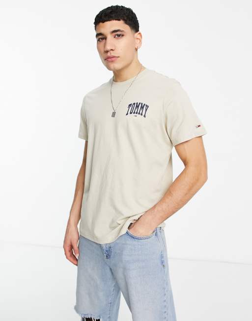 Tommy Jeans chest college logo t shirt in beige