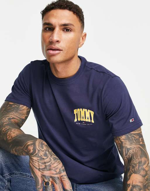 Tommy Jeans chest college logo t shirt in navy