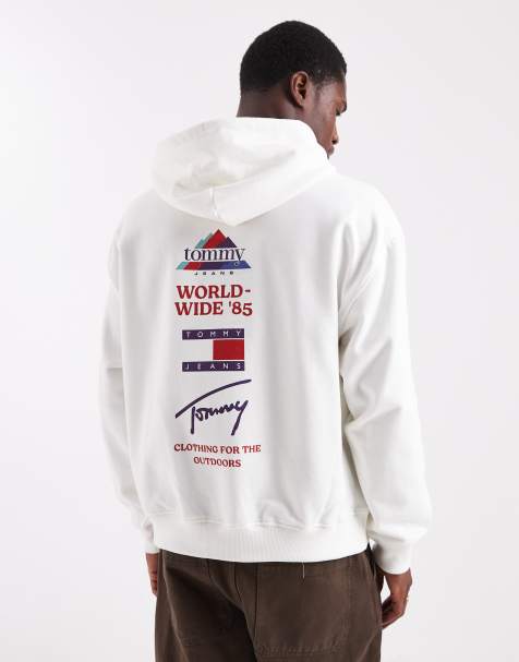 Tommy Jeans chest flag logo hoodie in ecru - view 1