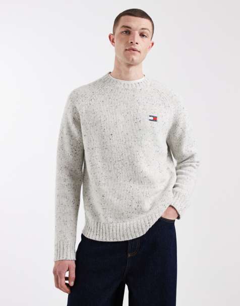 Tommy Jeans chest flag logo speckle jumper in white - view 1