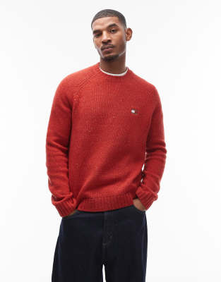 Tommy Jeans Chest Flag Logo Speckle Sweater In Red