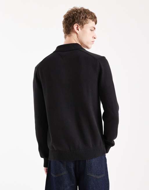 Tommy Jeans chest logo long sleeve polo shirt in black, 3 of 5